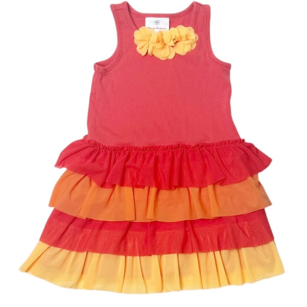Hanna Andersson Fizzy Tiered Ruffle Tulle Colorblock Twirl Dress Cotton Size 3T